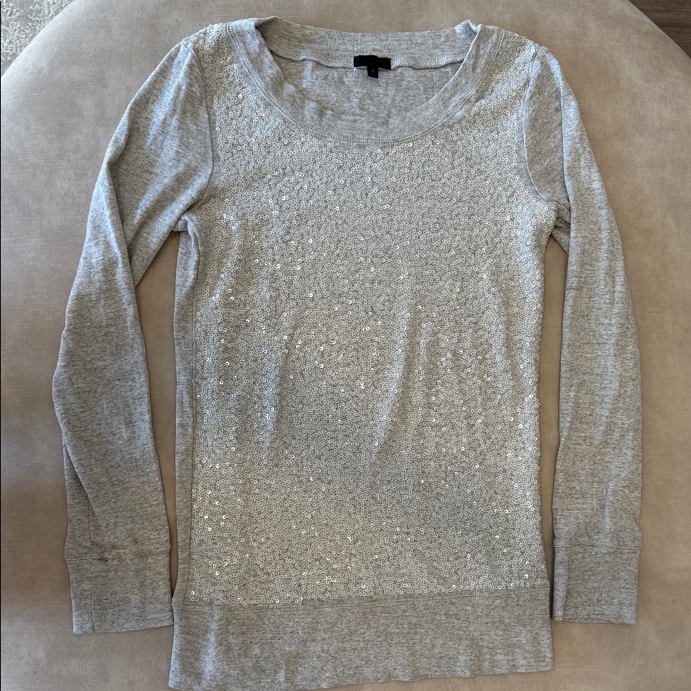 Gray Long Sleeve Sweater with Sequence
